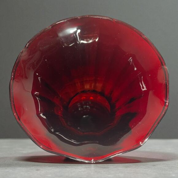 Vintage Anchor Hocking Ruby Red Pineapple Vase 9" Fluted Scalloped Art Glass - Picture 12 of 14